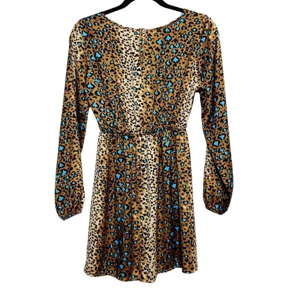 Susy Mix Long Sleeve Leopard Print Dress Brown and Teal Small - Picture 2 of 6